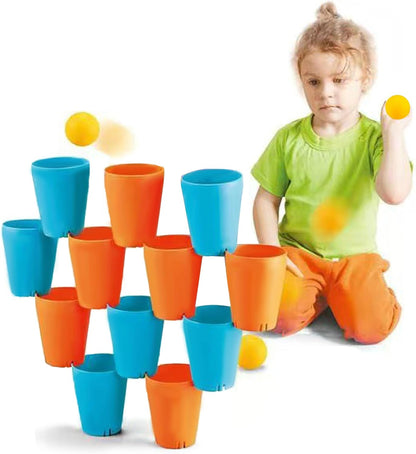 3-in-1 Cup Stacking Set; Toddler to Young Kids Quick Stacking Cups Game; Montessori Stackable Cups to Develop Hand-Eye Coordination, Motor Skills and Creative Play; Stack Cups and Ball Game; Ages 3+