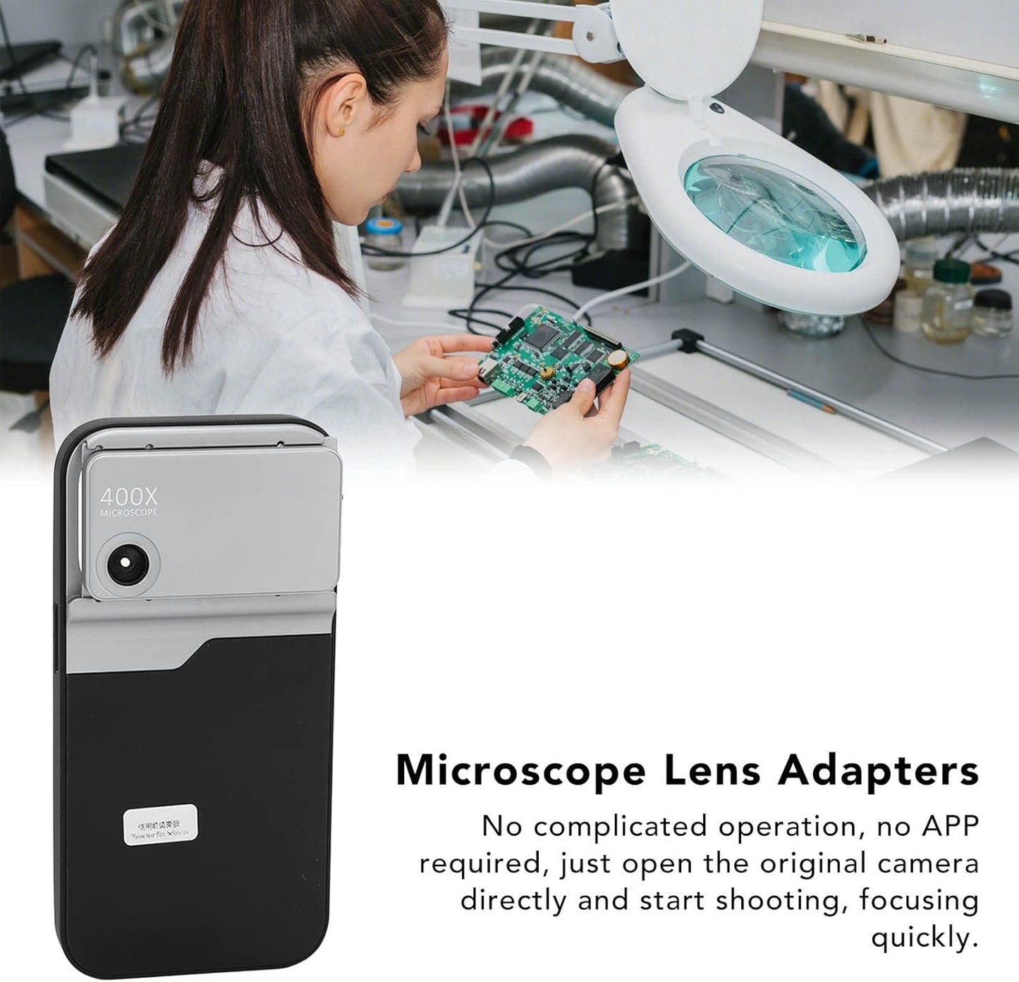 Microscope Lens for Cell Phone, 400X Magnification with LED Light, HD Portable Clip-On Camera Lens for Kids Adults Science Exploration