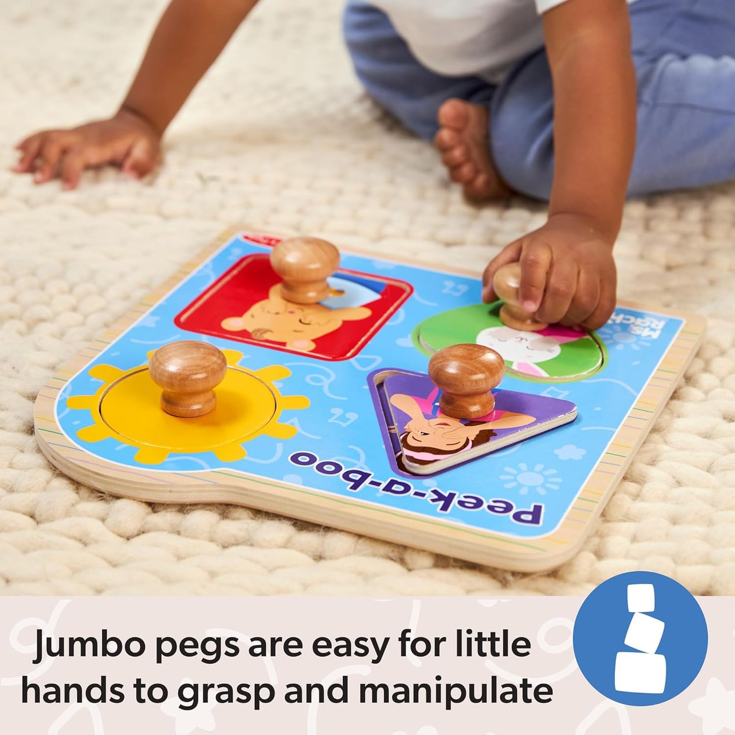 Melissa & Doug® Ms. Rachel™ Wooden Peek-a-Boo Jumbo Peg Puzzle, 4-Piece with Mirror, Toddler Toys for Boys and Girls Ages 1+ Years