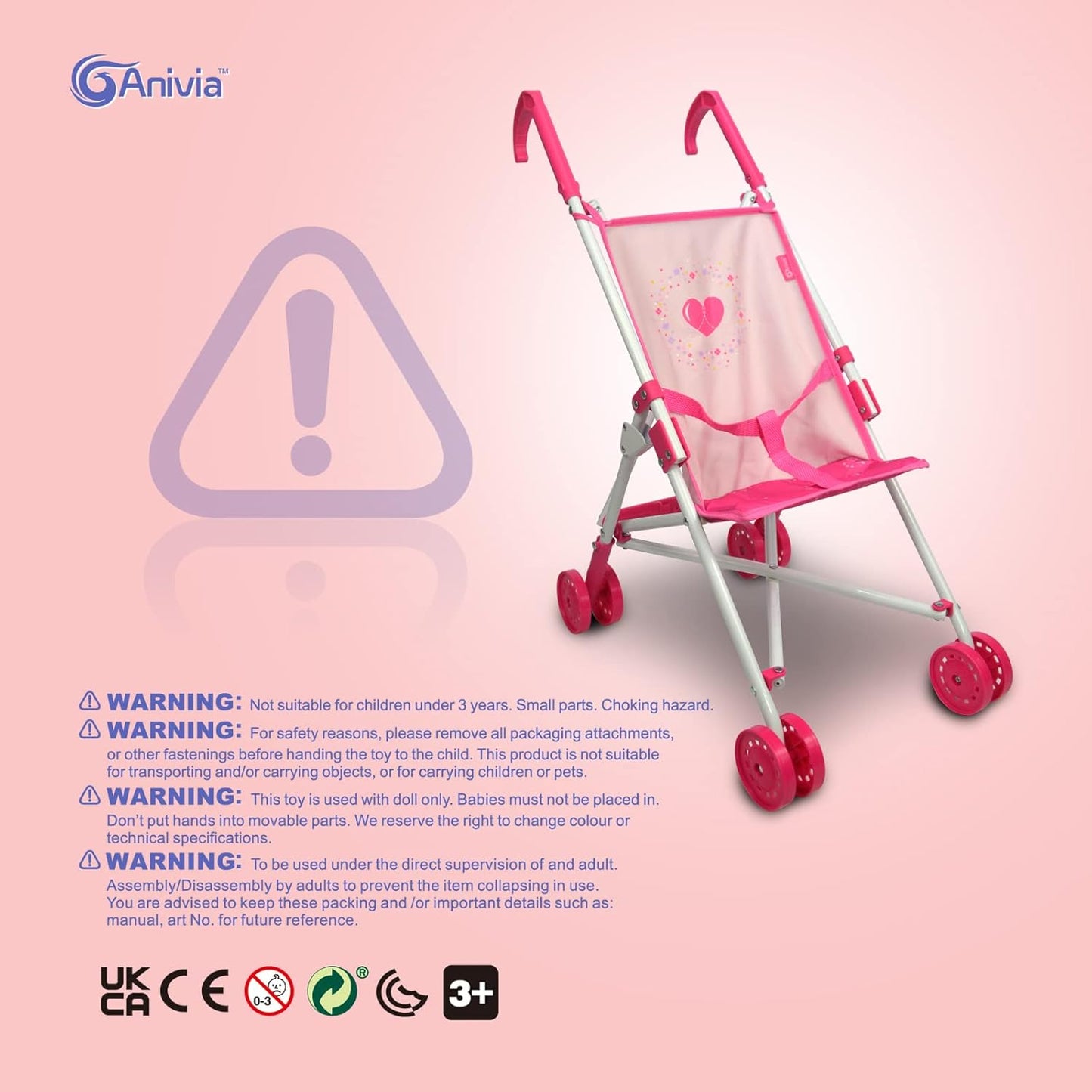 Anivia Stroller Toy Collection Doll Stroller Baby Doll Accessories for Toddlers 1-3Heart Design Gifts for Toddlers and Girls Toy Stroller