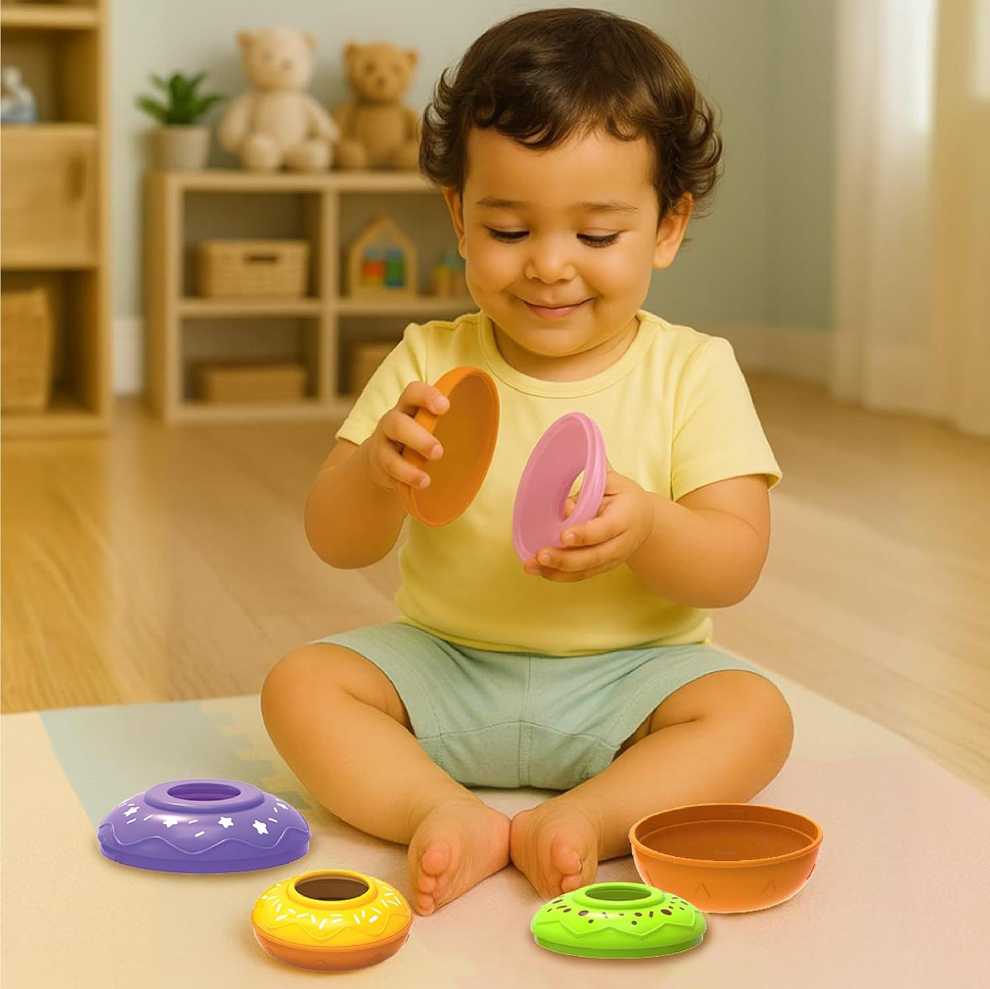 Imagimake Stacking Pots Toys | Leaps & Bounds 6+ Month Old Baby Toy | Learning Toy for Infant & Toddler | 5-in-1 Play & Learn | Stacking, Nesting, Pretend Play | First Birthday Gifts for Girls & Boys