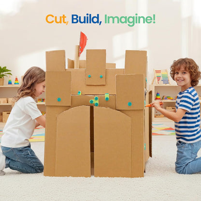 Kibbidea Cardboard Cutter for Kids with Screws &Tool Box, 170PCS Cardboard Construction Tool Kit, STEM Resuable Building Toys for Boys and Girls, Engineering & Creativity（Aged 5+）