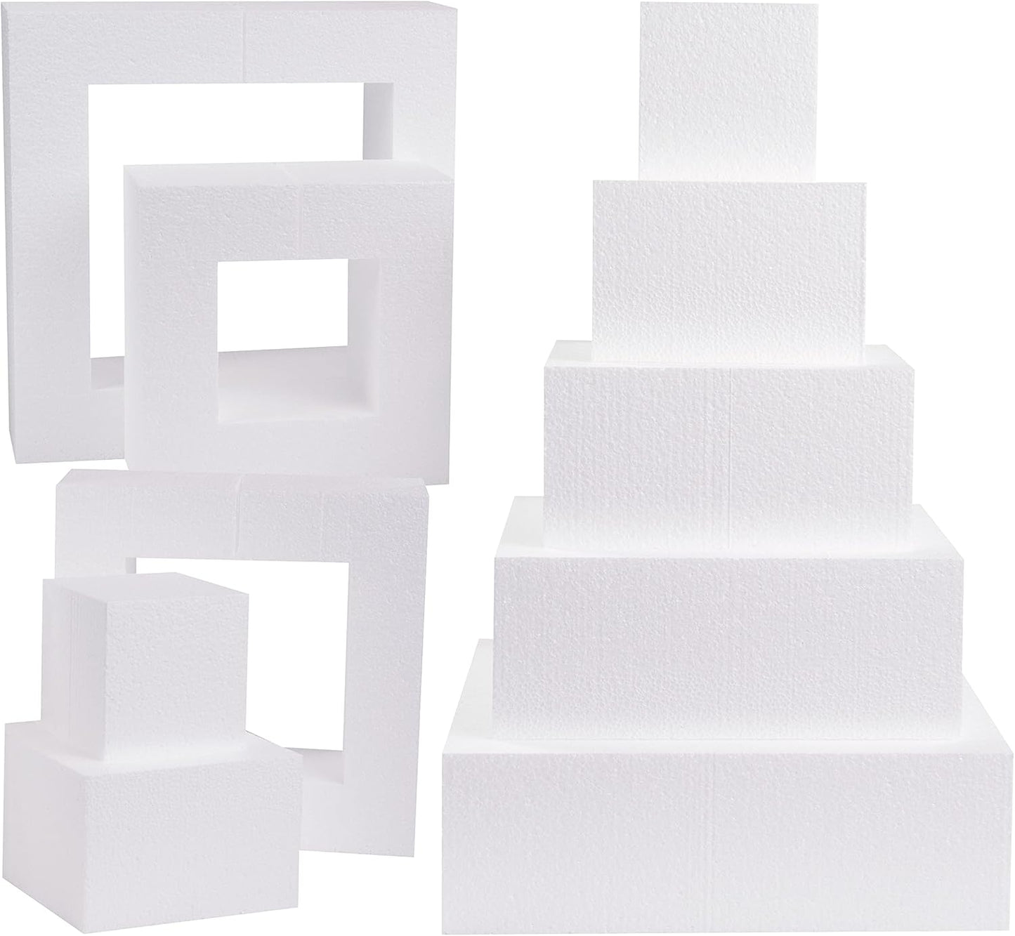 Silverlake 5-Tier Square Cake Dummy Set - Nesting 4" H x 4,6,8,10 & 12" W Blocks for Styrofoam Baking Display Projects