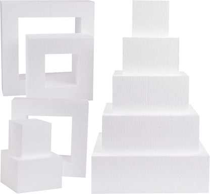 Silverlake 5-Tier Square Cake Dummy Set - Nesting 4" H x 4,6,8,10 & 12" W Blocks for Styrofoam Baking Display Projects