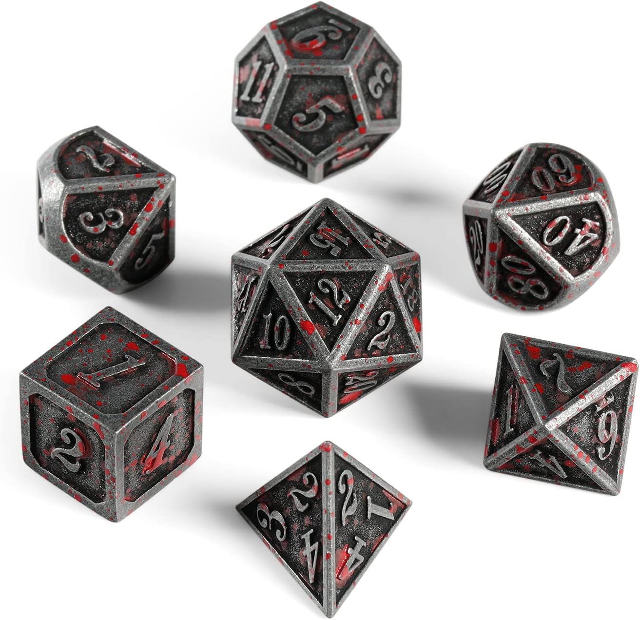 DnDnD Heavy Polyhedral Metal Dice Set with Metal Box, 7-die Shiny Blue Surface with Golden Number for RPG,Dungeons and Dragons,Pathfinder,Shadowrun,D&D,Role Palying Game and Math Teaching - Colors B