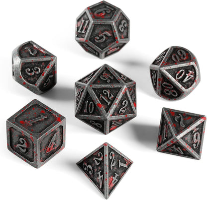 DnDnD Heavy Polyhedral Metal Dice Set with Metal Box, 7-die Shiny Blue Surface with Golden Number for RPG,Dungeons and Dragons,Pathfinder,Shadowrun,D&D,Role Palying Game and Math Teaching - Colors B