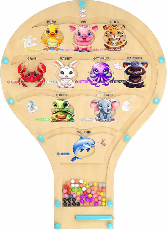 Balloon Magnetic Color Animal and Number Maze for Toddlers (Ages 3–6) - Montessori Wooden Puzzle Busy Board - Travel STEM Toy - Fine Motor Skills Color Matching & Counting - Gift for Boys & Girls
