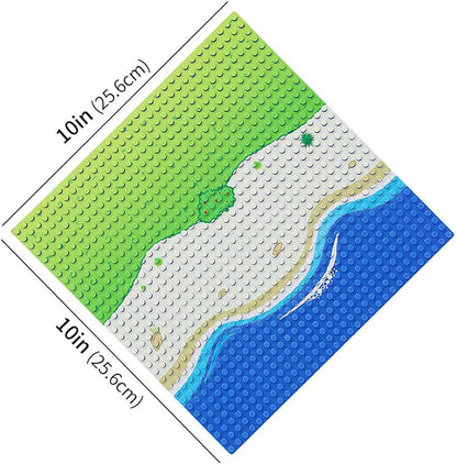 Feleph Classic Blue Baseplate for City Beach Road, Ocean Island Street Water Base Plate 10 x 10 Inches, Pirates Sea Toy Kit for Building Bricks Compatible with All Major Brands (Straight 4PCS)