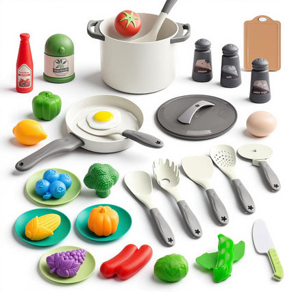 150Pcs Kitchen Playset, Toddlers Pretend Cooking Cookware Accessories, Food, Picnic Blanket, Fruits, Veges, 2Pack Shopping Storage Basket, Dessert and Prop Money, Gift for Kids (Pink)