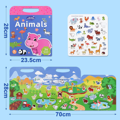 ASTARON Reusable Sticker Book for Toddlers, 88 Pcs Dinosaur Stickers Road Trip Activities Car Airplane Activities Travel Toys for Kids, Kids Quiet Time Activities (2-6 Age)