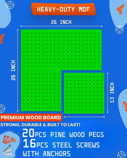 Skywin Wooden Pegboard for Nerf Gun Storage, Nerf Gun Wall Mount Eagle Shape, Compatible with All Blasters, Rack for Wall Organization - Birthday Gift for Kids (Orange)