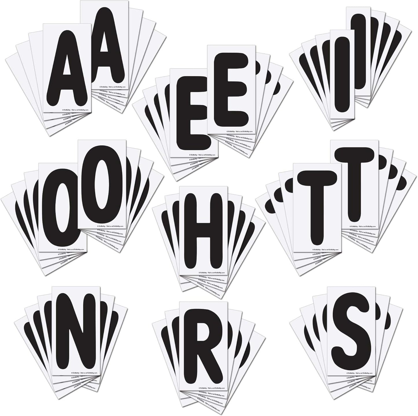 Replacement Numbers for White Message Board Sidewalk Signs with 4 Inch Tracks, 6 of Each Number 0 to 9, Black on White Background