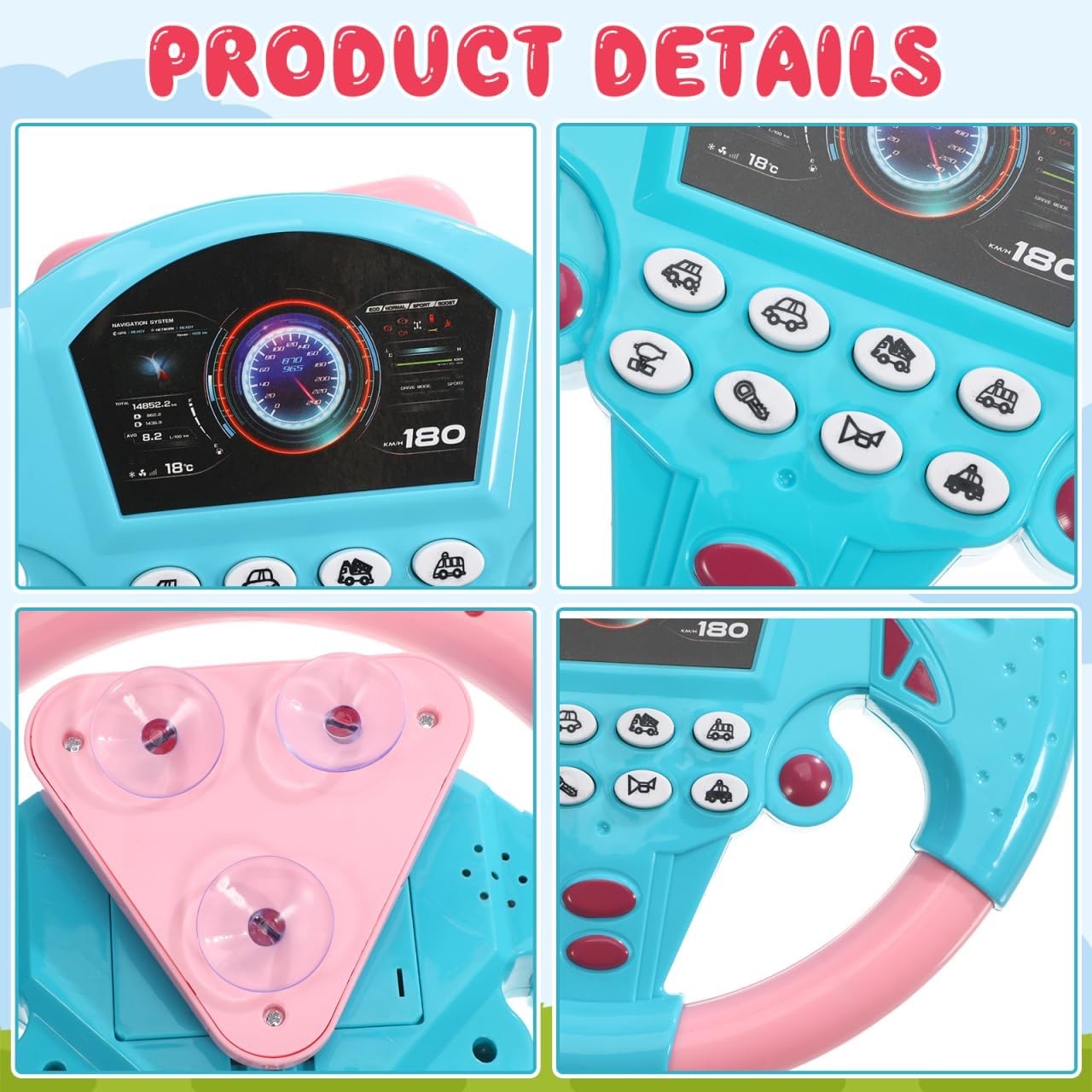 TOYANDON Kids Steering Wheel - Toddler Steering Wheel Toy, Simulated Driving Racing Car Game Controller, Pretend Driving Toy with Light and Music Electric Sounding Effects for Boys Girls (No Battery)