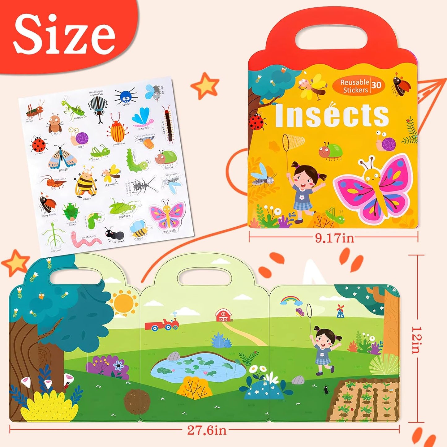 Magnetic Playset Portable Playboard, Cute Farmhouse Animal Reusable Magnets Sticker Books for Toddlers 3-5 Years, 34 PCS Refrigerator Magnets for Kids Girls Boys Perfect Preschool Learning Travel Toy