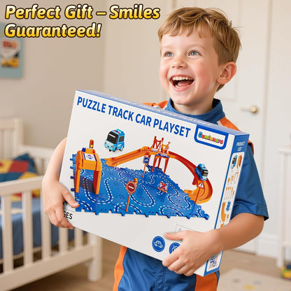 Toddler Puzzles Track Cars Toys for Kids, Boys and Girls Age 3-5 4-7, Floor Puzzle Race Track with Cars and Road Signs, Birthday Toy Games for 3 4 5 6 7 8 Year Old Birthday Gifts