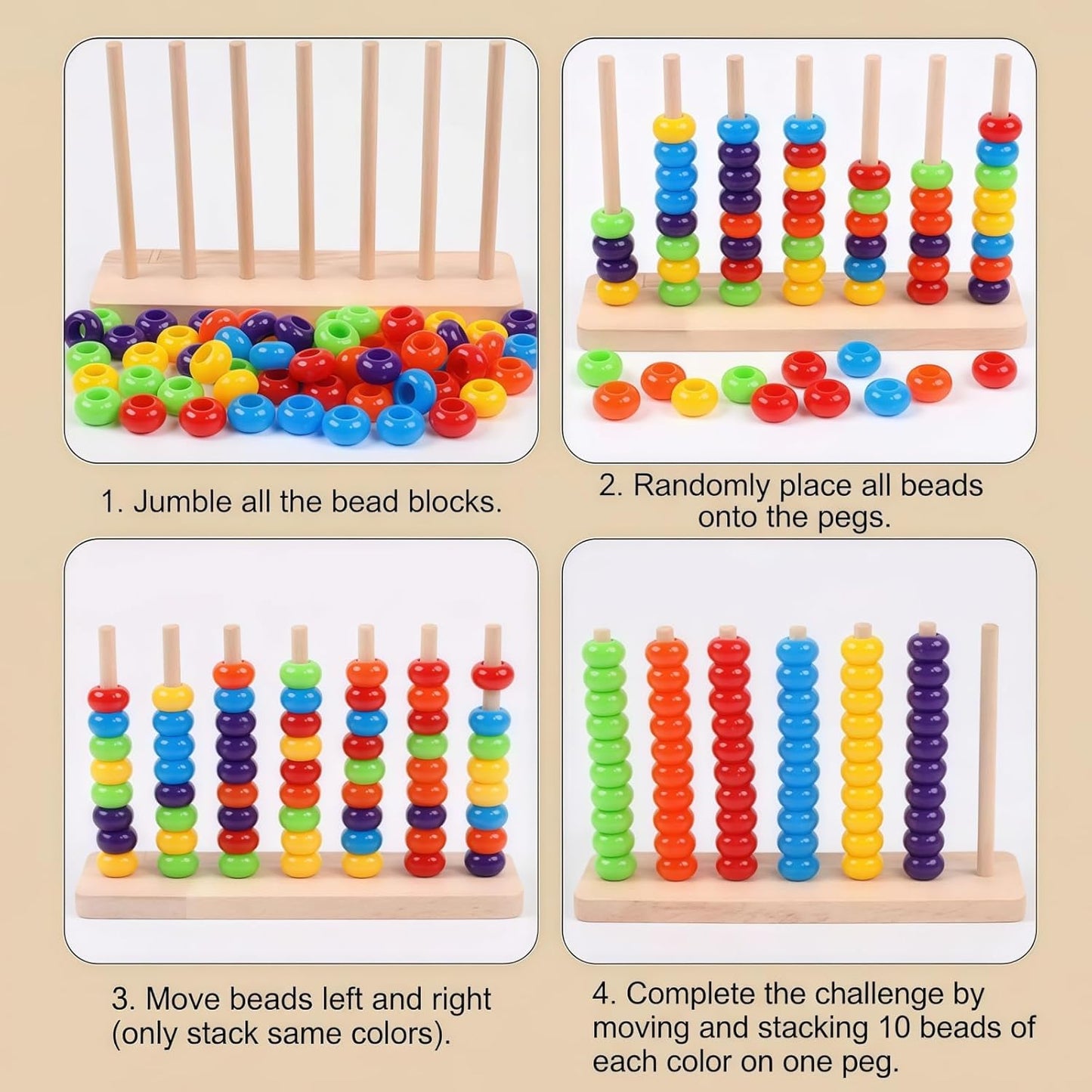 Color Matching Stacking Puzzle Game for Kids & Adults – Fast-Paced Pattern Challenge Ring Stack Brain Teaser – 2 Player Competitive Tabletop Game Night Set with Racks, 60 Rings