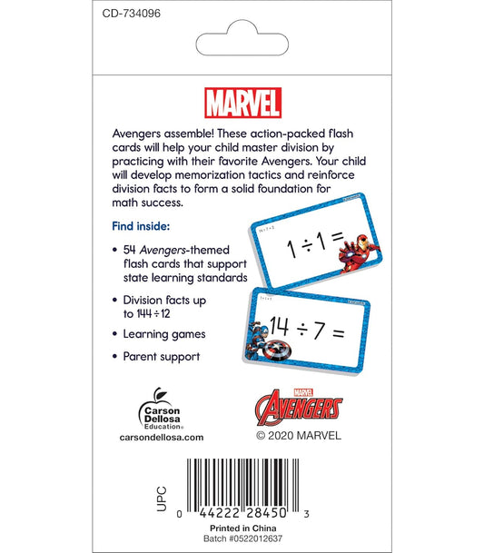 Marvel Division Flash Cards for Kids Ages 8+, Division Flash Cards for 3rd Grade, 4th Grade, and 5th Grade, Division Facts and Problems, Math Flash Cards Division Numbers 0-12