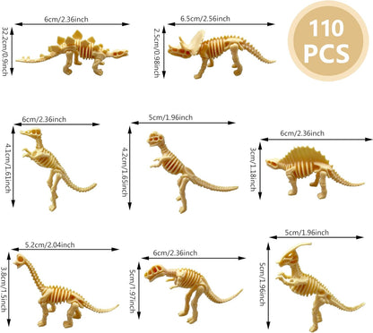 HAVAGDTM 110PCS Dinosaur Fossil Skeleton Dinosaur Skeleton Toys Assorted Figures Dino Bones for Birthday Party Science Play Dino Sand Dig Party Favor Decorations 2.5Inch
