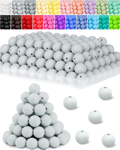 120PCS FIVEIZERO Silicone Beads for Keychain Making, 15mm Glacier Gray Round Silicone Rubber Focal Beads Bulk for DIY Crafts, Bracelets, Necklaces, and Pens