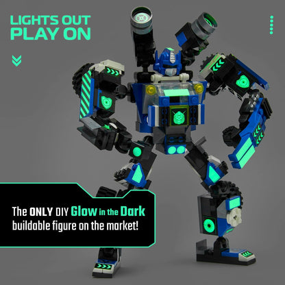 JITTERYGIT Robot Army Buildable Mech Soldier Glow in The Dark Gift Toy Set, Helicopter Military Creative STEM Project, Dinosaur Building Bricks Kit for Kids Ages 6-11 Years Old