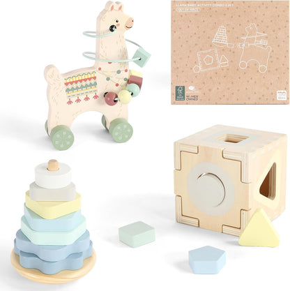 FReniland Montessori Toys for 1 Year Old，3-in-1 Wooden Baby Toys，Wooden Stacking Toy，Toddler Shape Sorting Cube, Giraffe Ring Toy,Newborn Baby Gift Sets for Boys and Girls