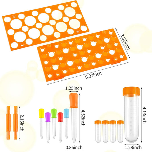 Weewooday 12 Pieces Jumbo Test Tubes with Stand Set, Primary Science Including 5 Jumbo Test Tubes, 6 Pieces Liquid Droppers Silicone and 1 Piece Storage Stand, Multi Color, Ages 6 and Above