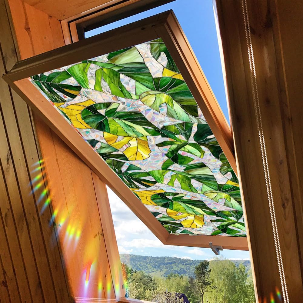 Flower Stained Glass Window Film Decorative Static Cling Stickers Sun Blocking Privacy Decals for Home Car White Lily
