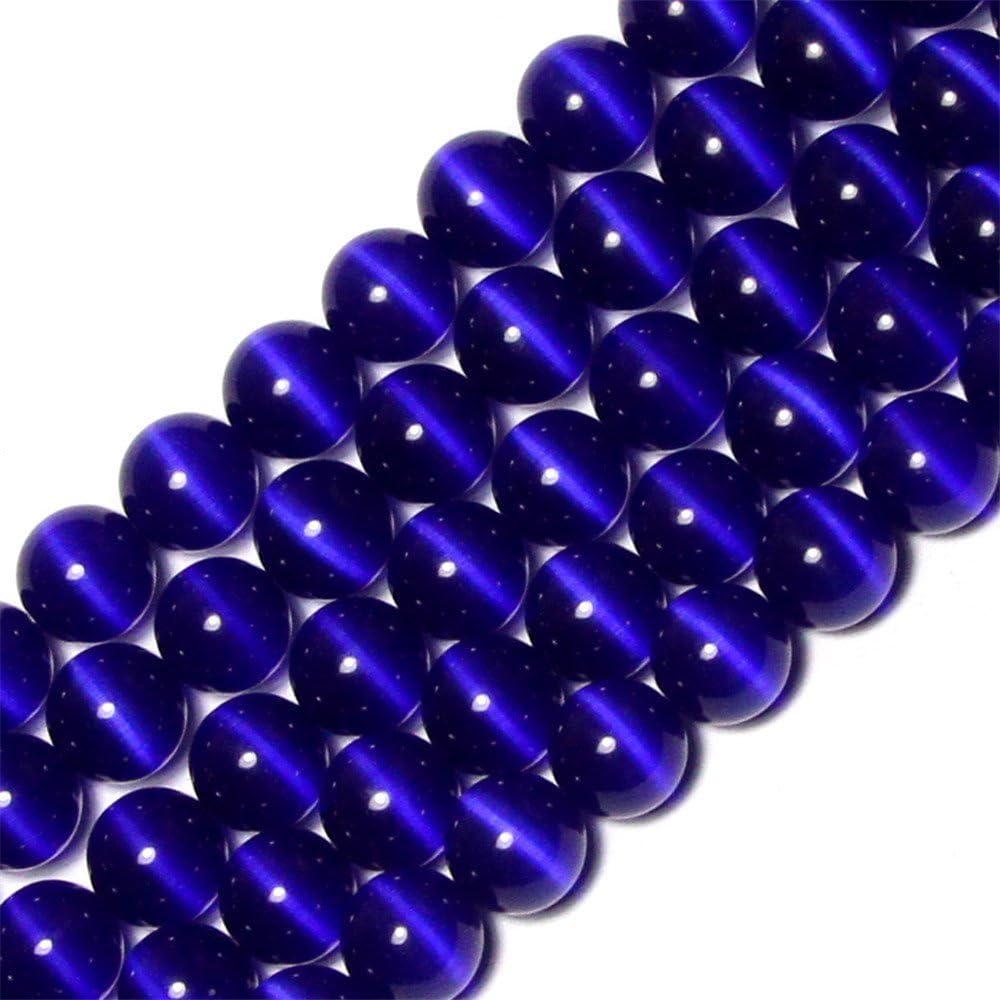 HAAMIIQII 8mm Light Blue Cat Eye Glass Round Crystal Stone Loose Gemstone Beads for Jewelry Making Bracelets Necklaces Earrings Crafts (45-50pcs)