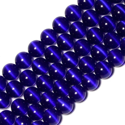 HAAMIIQII 8mm Light Blue Cat Eye Glass Round Crystal Stone Loose Gemstone Beads for Jewelry Making Bracelets Necklaces Earrings Crafts (45-50pcs)