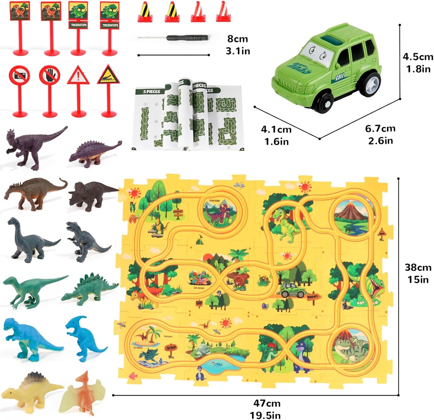 Plastic Floor Puzzles for Kids Ages 3-5, Puzzle Track Car Play Set, Educational Montessori Toys for 3 4 5 6 Year Old Boys, 3 4 5 6 Year Old Boy Birthday Gift, Boy Toys Age 3