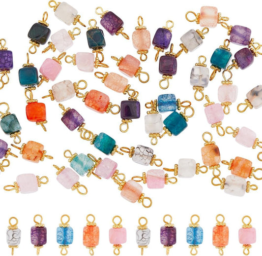DICOSMETIC 50Pcs 5 Colors Cube Natural Agate Connector Multi-Colored Bead Connector Charms Cube Linking Pendant with Gold Plated Iron Findings for Jewelry Making Crafts, Hole: 2~3.5mm