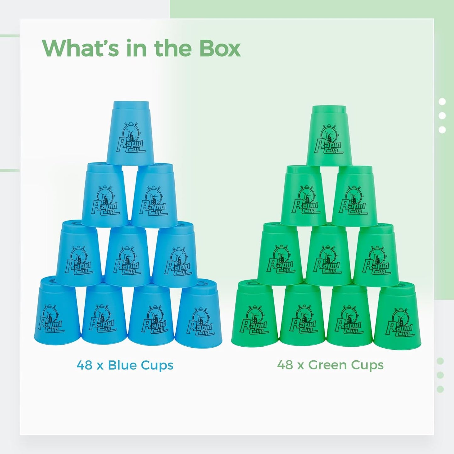 yeesport Sport Stacking Cups, 96pcs Sports Stacking Cups Sports Training Game for Challenge Competition Travel Party Gift for Kids and Adults (4 Blue+ 4 Green) 1