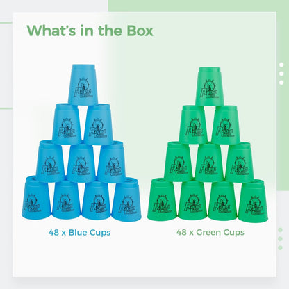 yeesport Sport Stacking Cups, 96pcs Sports Stacking Cups Sports Training Game for Challenge Competition Travel Party Gift for Kids and Adults (4 Blue+ 4 Green) 1