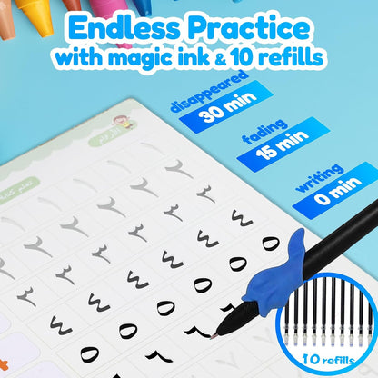 4 Magic Tracing Practice Books – Grooved Handwriting Arabic Copybooks for Kids, Reusable Writing Practice Workbooks Without Tears, Disappearing Ink for Toddlers Preschool Learn (Arabic)