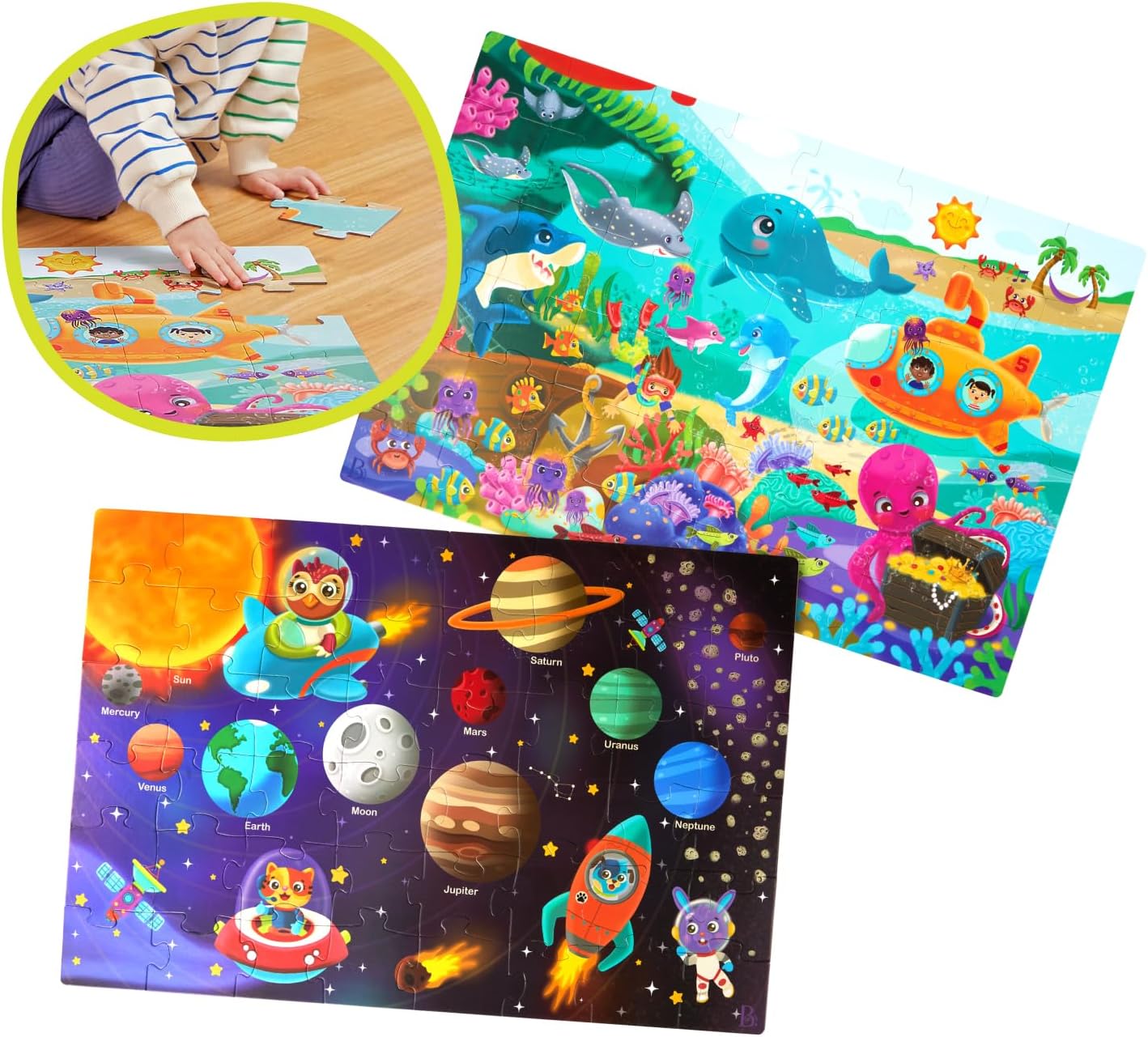 B. toys – Under The Sea Floor Puzzle – Kids Puzzles Jigsaw Puzzles – 48 Pieces Kids Puzzle with Ocean Animals – Educational 24 x 36-Inch Learning Toy for 3+ Years – Colorful Marine Life Adventure-Inch