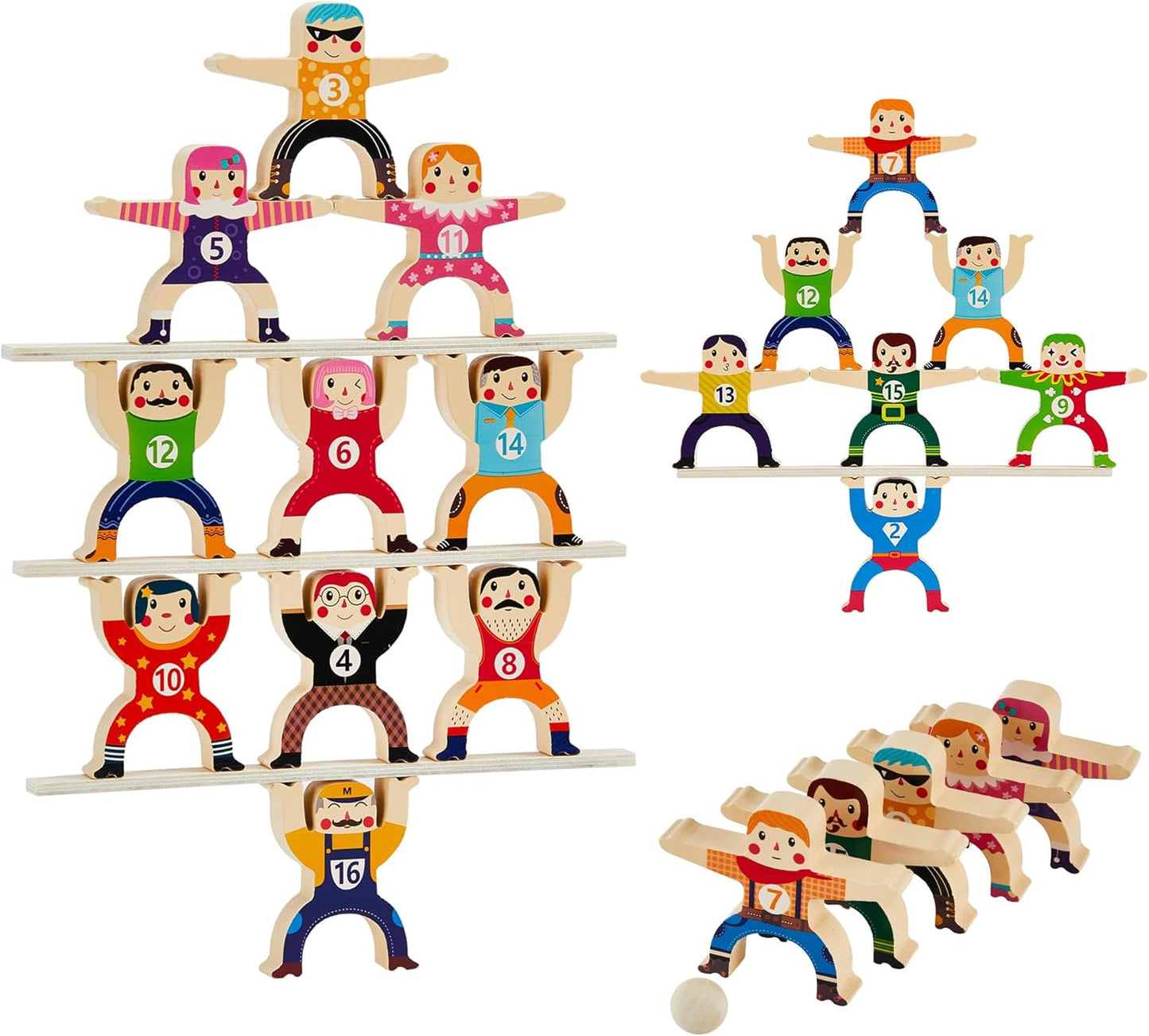 HELLO PAPAYA Wooden Stacking Toys 16Pcs Balancing Building Blocks Game,Circus Hercules Acrobatic Troupe Interlock Toy,for 3 4 5 6 Years Old Kids Adults Toddler Puzzle Toys