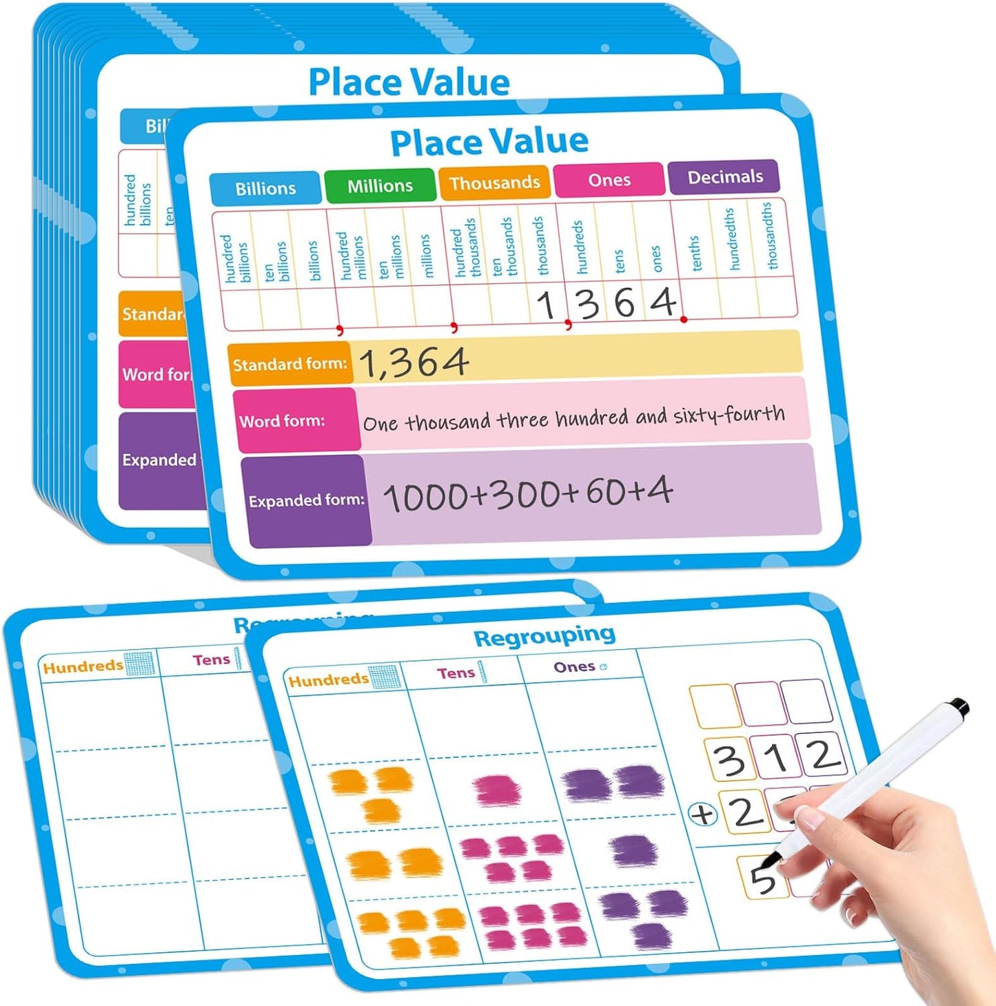 12 Pack Double Sided Value Chart Dry Erase Board,12" x 9" Multiplication Flash Cards,Math Manipulatives Small White Board for Kids,Math Games Chart for Preschool Learning,Homeschool Essentials