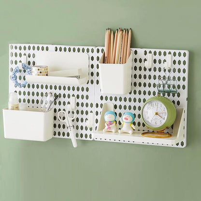 PegBoard Wall Organizer, Plastic Wall Pegboard Kit, 2 White Pegboard and 10 Pegboard Accessories, Wall Mount Pegboard with Hooks, Wall Display Peg board for Home and Office, 19.5” x 9.5”