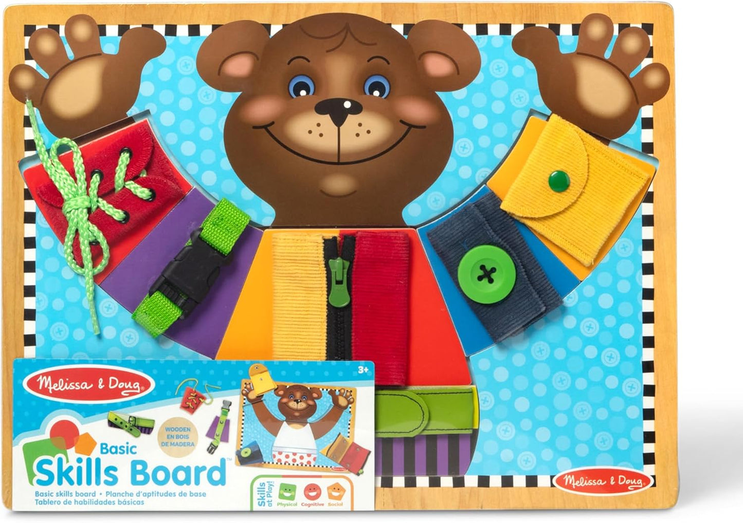 Melissa & Doug Basic Skills Puzzle Board - Wooden Educational Toy Learn to Button Busy Board, Activity for Fine Motor Skills, Developmental Toy for Toddlers Ages 3+