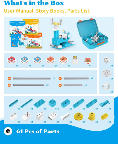 WhalesBot A1 Coding Toy for Kids, Building Block Robot, Fun STEM Toy with Magnetic Controller and Sensor Blocks, Screen-Free Coding with 3 Guide Books for Kids 3-6