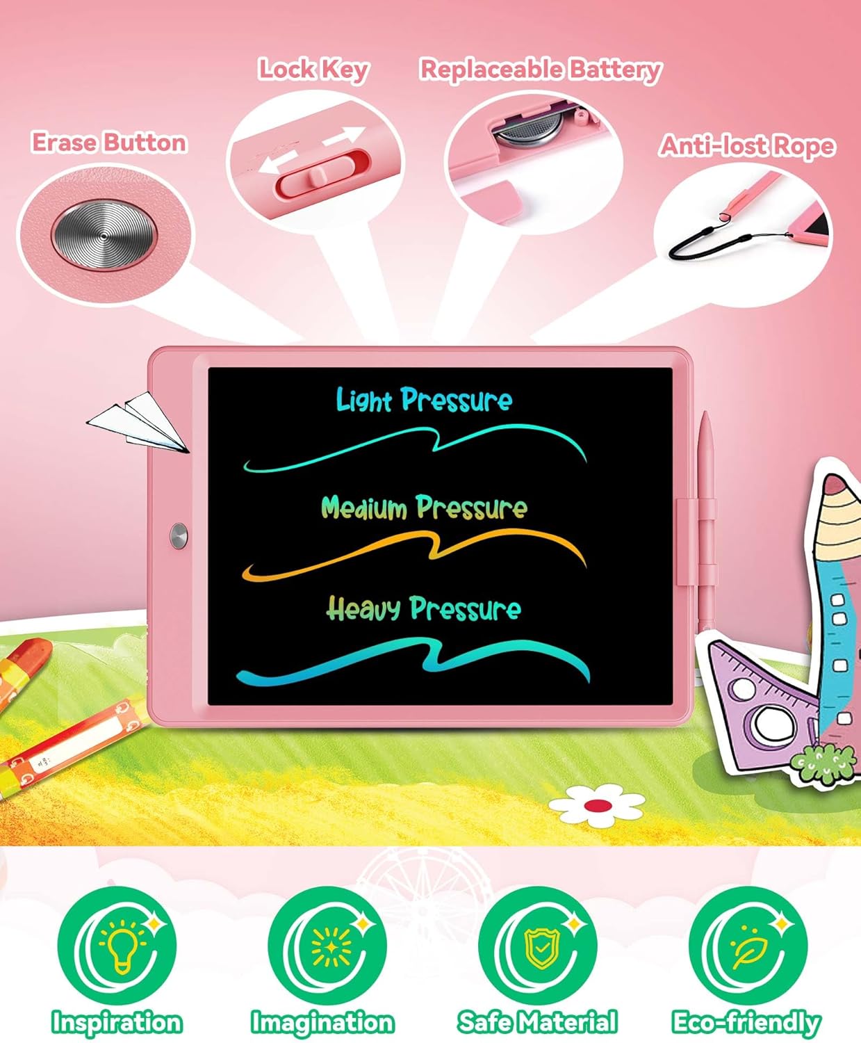 KOKODI 15 Inch LCD Writing Tablet with Anti-Lost Stylus, Erasable Doodle Board Colorful Toddler Drawing Pad, Car Travel School Games Toys for 3 4 5 6 7 8 Kids, Birthday Gift for Girls Boys Blue