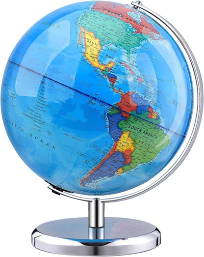 TTKTK World Globe with Stainless steel Stand Rotating Earth Spinning Globe for Kids Geography Classroom Education or Decorations (8 Inch Blue)