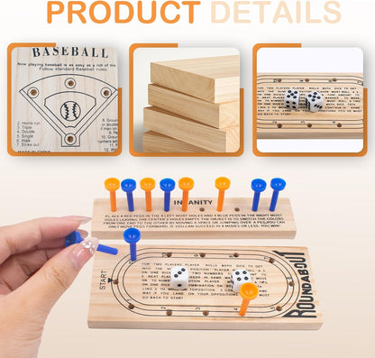 5 PCS Wooden Peg Games Assortment Kit, Strategy Board Table Game Set in 5 Style Including Baseball, Tic-Tac-Toe, Insanity, Peg-Board-Game, Roundabout
