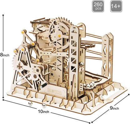 ROKR 3D Assembly Wooden Puzzle Brain Teaser Game Mechanical Gears Set Model Kit Marble Run Set Unique Craft Kits Christmas/Birthday/Valentine's Gift for Adults & Kids Age 14+(LG503-Lift Coaster)