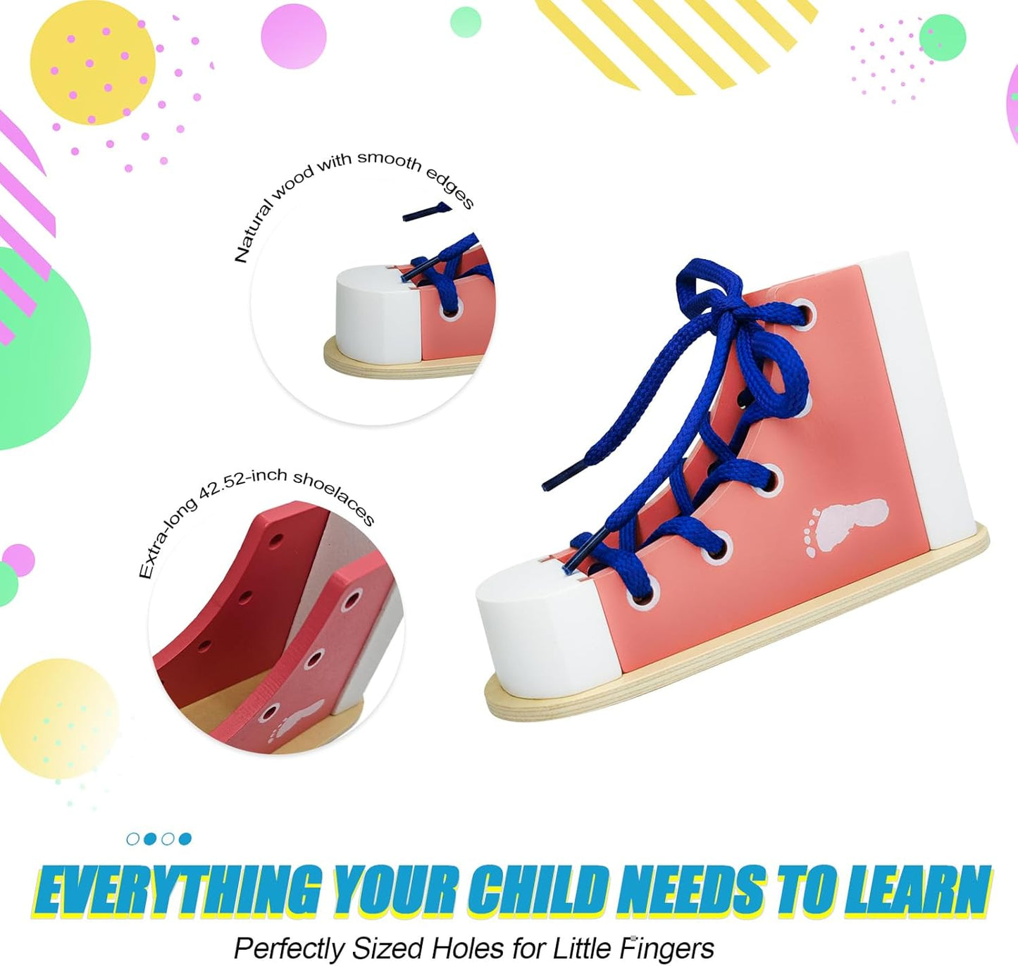 Learn to Tie Shoes for Kids, Wooden Lacing Sneaker Toy,Montessori Educational Toy for Toddlers Ages 4-8
