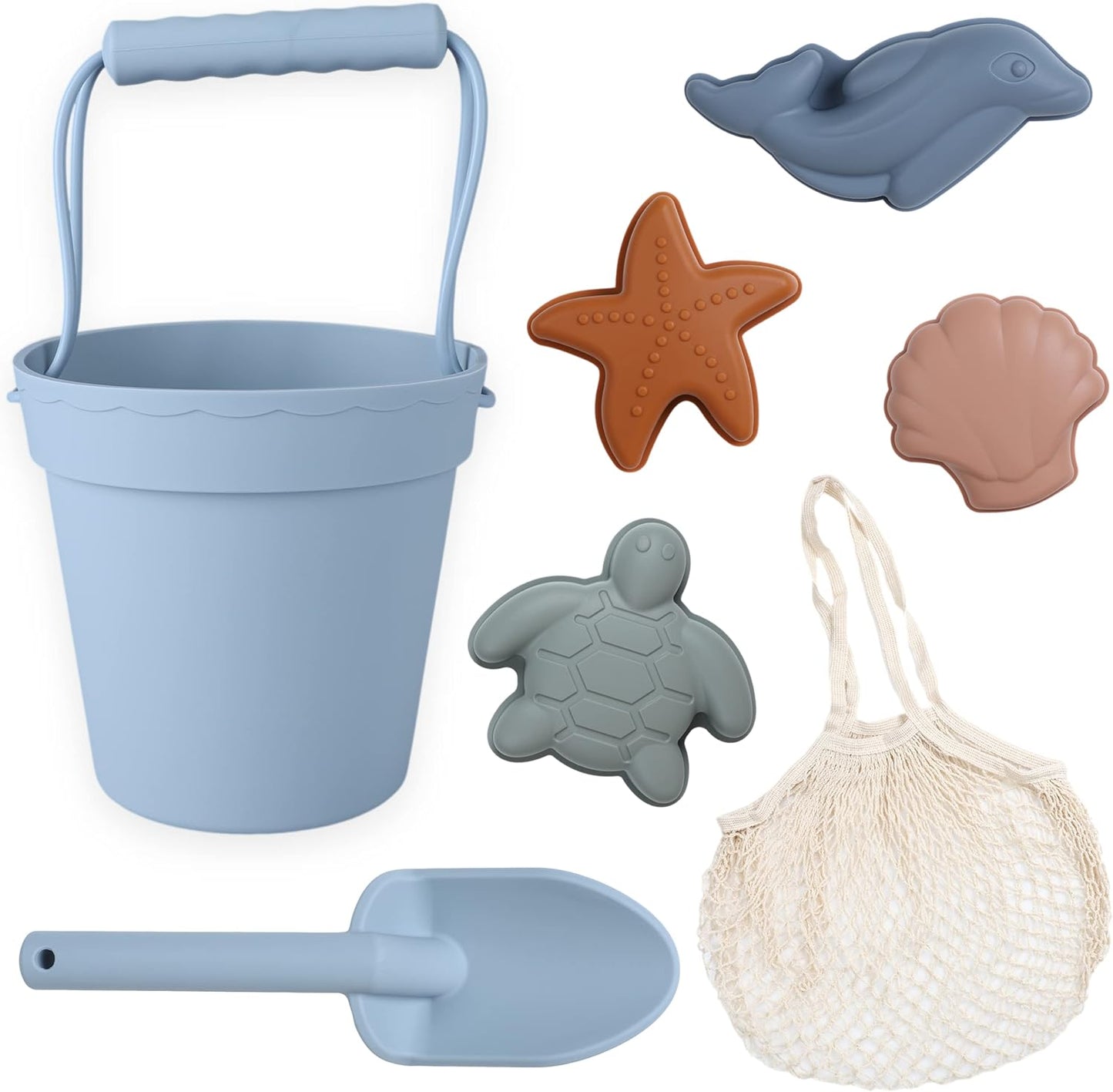 BLUE GINKGO Silicone Beach Toys - Modern Baby | Travel Friendly Toys Set | Silicone Bucket, Shovel, 4 Sand Molds, Beach Bag | Sand Toys for Toddlers, Kids - Yellow
