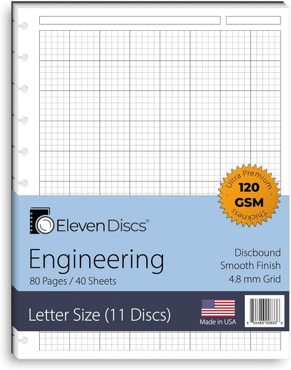 Eleven Discs Discbound Paper, Junior Size Mileage Log Sheets - Premium 120gsm Heavyweight Notebook & Planner Refills - 8 Discs, 5.5 x 8.5 in - Punched for Circa, Arc, TUL (50 Sheets)