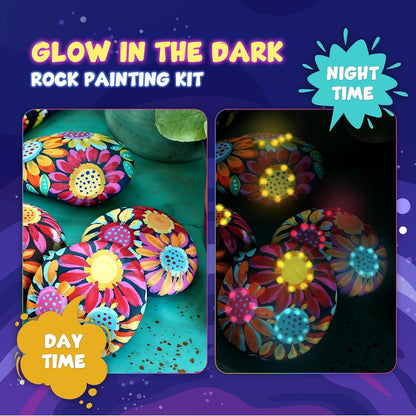 Rock Painting Kit for Kids 6-12 - 90+ Pcs Arts and Crafts Kit for Kids Painting - 10 White Rocks, 12 Paint Colors, Glitter Glue, Googly Eyes & More - Rock Art Supplies- DIY Arts & Crafts Easter Gifts