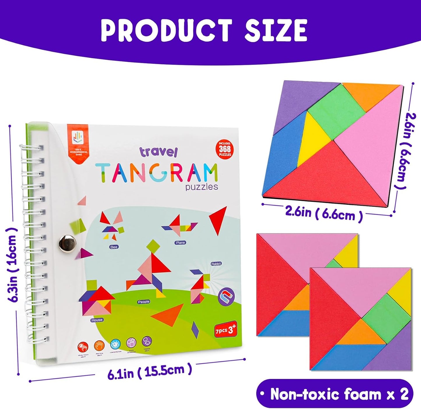 Travel Magnetic Tangram Puzzle - 3D Building Blocks for Road & Plane Travel STEM Toy with 360 Shape Dissection Puzzles & Brain Teasers, Educational IQ Gift for Kids & Adults