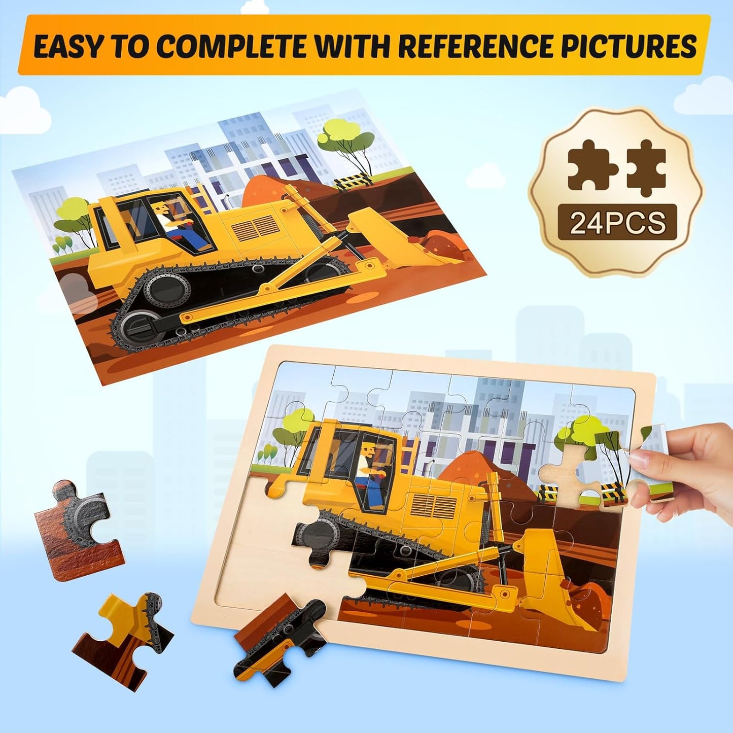 Wooden Animals Puzzles for Kids Age 3 4 5 Year Old, 4 Pack 24 Pcs Montessori Toddler Jigsaw Puzzles for Girl boy Activities Preschool Learning Educational Birthday Gift Travel Autistic Wooden Toys